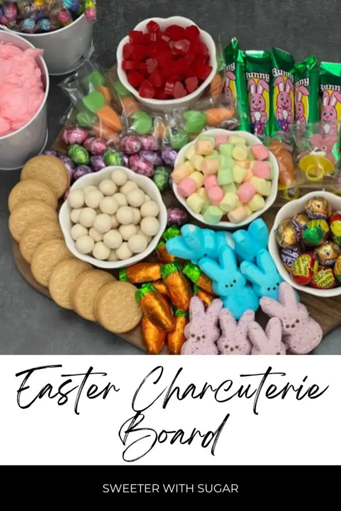Easter Charcuterie Treat Board is a fun idea for your Easter egg hunt or Easter parties. There are so many options to make this treat board fun, flavorful and colorful! #Charcuterie Board #EasterTreats #CandyBoard #Easter #Holiday