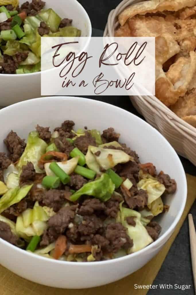 Egg Roll in a  Bowl is a one pan dinner recipe with cabbage, carrots, green onion ground pork and seasonings. This recipe is simple and delicious.#EggRolls #OnePanMeals #AsianRecipes #EasyDinners