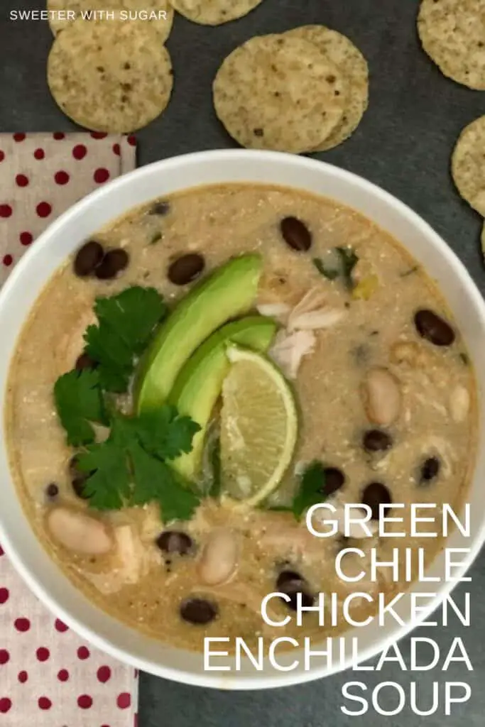 Green Chile Chicken Enchilada Soup is the quickest soup to make. It is full of flavor and good ingredients. #SoupRecipes #EnchiladaSoup #MexicanRecipes #QuickDinnerIdeas #WeeknightDinnerRecipes #RotisserieChickenReipes