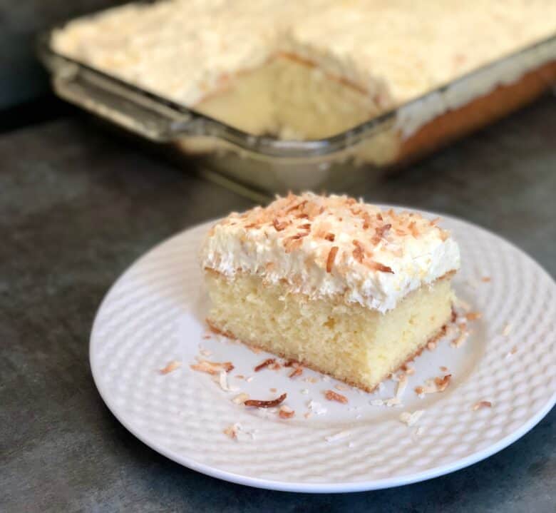 Pina Colada Cake is a delicious cake with the taste of pineapple and coconut. This cake is simple to make and tastes great. #PinaColada #CakeRecipes #Pineapple #Coconut #EasyCakeRecipes