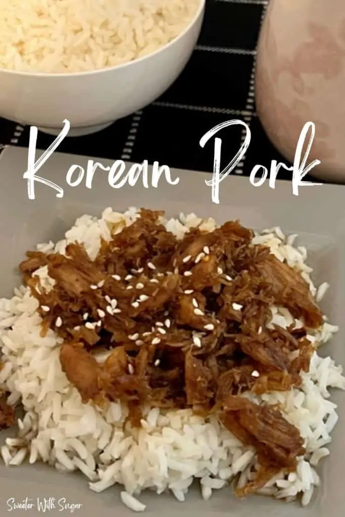 Korean Pork is a simple dinner recipe with a yummy Asian flavor. The sauce is so delicious. #DinnerIdeas #DinnerRecipes #PorkRecipes #AsianRecipes #PorkLoin #SlowCookerRecipes