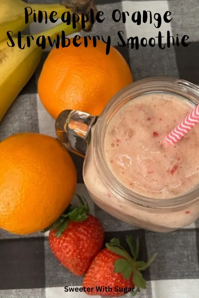 Pineapple Orange Strawberry Smoothie is a simple to make, healthy and delicious breakfast recipe. #EasyBreakfast #HealthyBreakfast #Smoothies #EasyBeverages #FruitSmoothie