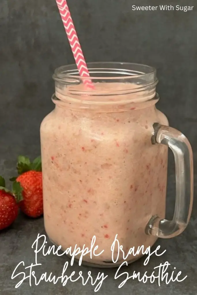 Pineapple Orange Strawberry Smoothie is a simple to make, healthy and delicious breakfast recipe. #EasyBreakfast #HealthyBreakfast #Smoothies #EasyBeverages #FruitSmoothie