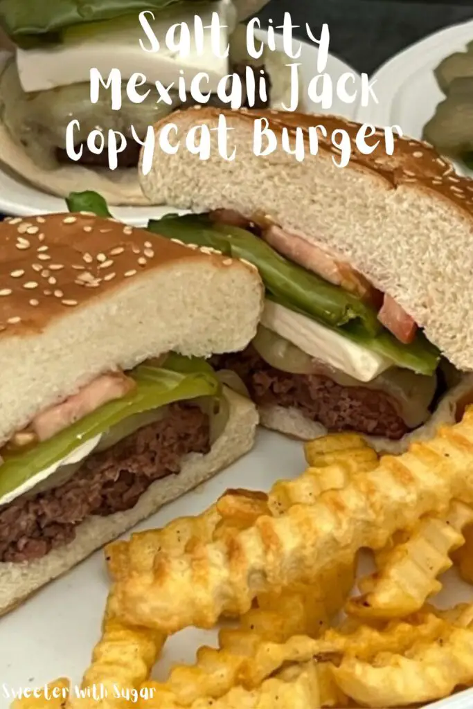 Salt City Copycat Mexicali Jack Burger is a delicious copycat recipe with pepper jack. cheese, cream cheese and roasted Anaheim peppers. #CopycatRecipes #Burgers #SaltCItyBurgers #GrillingRecipes 