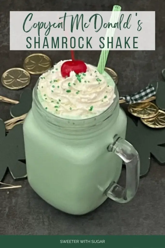 Copycat McDonald's Shamrock Shake is the perfect blend of vanilla ice cream and mint flavor. This shake recipe makes a smooth and creamy dessert beverage. #CopycatMcDonaldsShamrockShake #CopycatRecipes #ShamrockShake #MintShake #StPatricksDayRecipes ##Milkshakes