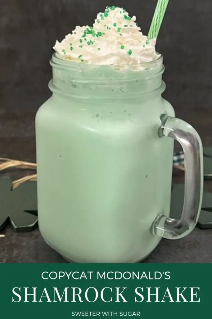 Copycat McDonald's Shamrock Shake is the perfect blend of vanilla ice cream and mint flavor. This shake recipe makes a smooth and creamy dessert beverage. #CopycatMcDonaldsShamrockShake #CopycatRecipes #ShamrockShake #MintShake #StPatricksDayRecipes ##Milkshakes