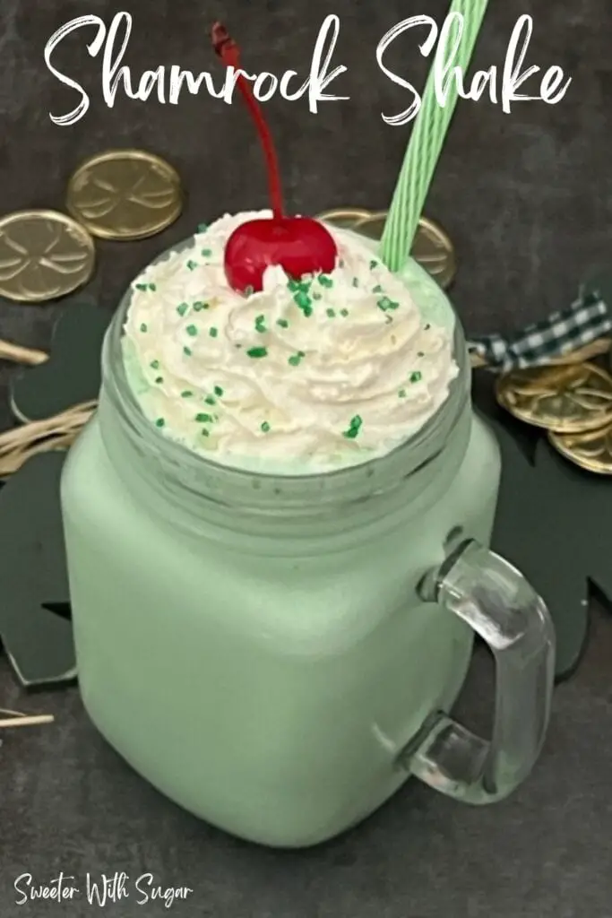 Copycat McDonald's Shamrock Shake is the perfect blend of vanilla ice cream and mint flavor. This shake recipe makes a smooth and creamy dessert beverage. #CopycatMcDonaldsShamrockShake #CopycatRecipes #ShamrockShake #MintShake #StPatricksDayRecipes ##Milkshakes