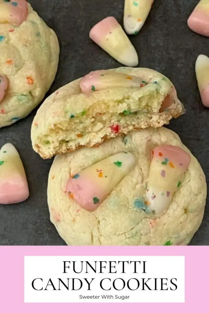 Funfetti Candy Cookies are a cute and fun cookie the kids will love to help make and eat. They are fun for any day and cute for Valentine's Day. #CakeMixCookies #BrachsFunfettiCandyCorn #CookieRecipes #ValentinesDay #Cookies 