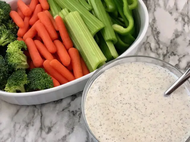 Are you looking for a veggie dip that doesn't use sour cream? This Healthy Veggie Dip is it. It is an easy recipe to make and tastes great on fresh vegetables. #VeggieDip #HealthyRecipes #DipRecipes #HealthyDipRecipes