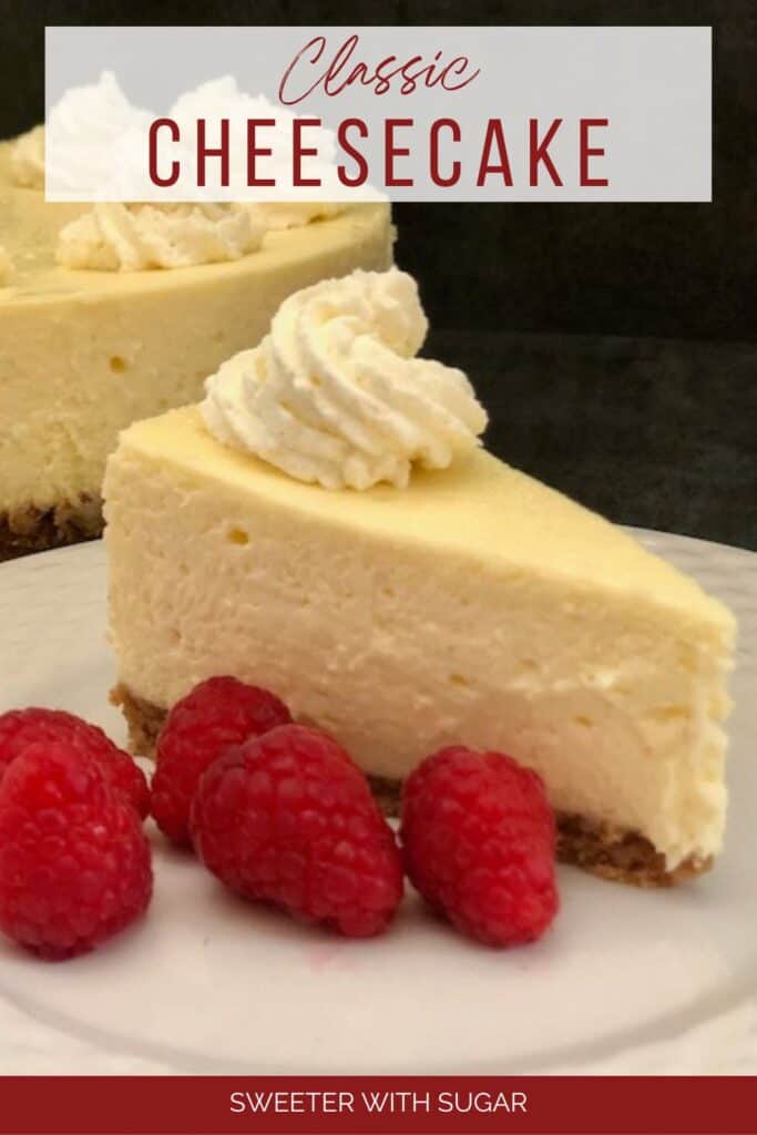 Vanilla Cheesecake is a classic dessert recipe. It is smooth and creamy and so versatile. Add raspberries, blueberries, blackberries, or other berries you like. It is also delicious with a raspberry sauce drizzled over the top. Also, it is great plain with a bit of whipping cream. #CheesecakeRecipes #DessertRecipes #VanillaCheesecake #HomemadeCheesecake