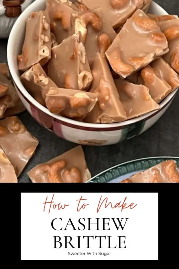 Cashew Brittle is a yummy homemade candy recipe. Cashew Brittle if full of delicious cashews surrounded by a crunchy toffee.  #Christmas #Holiday #Brittle #Toffee #GiftIdeas #Desserts #Candy #HomemadeCandy #Cashew