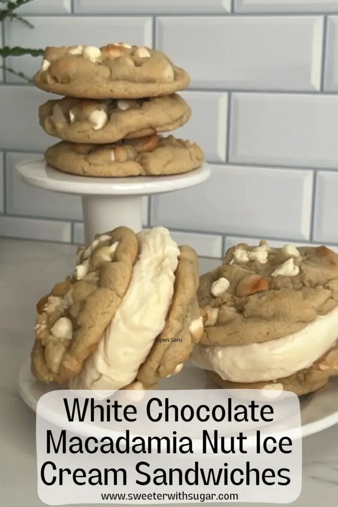 White Chocolate Macadamia Nut Ice Cream Sandwiches are the perfect summer treat. Dads will love them for Father's Day! #IceCreamSandwiches #WhiteChocolate #MacadamiaNut #CookieRecipes #IceCreamSandwichRecipes 