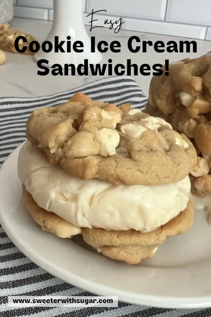 White Chocolate Macadamia Nut Ice Cream Sandwiches are the perfect summer treat. Dads will love them for Father's Day! #IceCreamSandwiches #WhiteChocolate #MacadamiaNut #CookieRecipes #IceCreamSandwichRecipes 