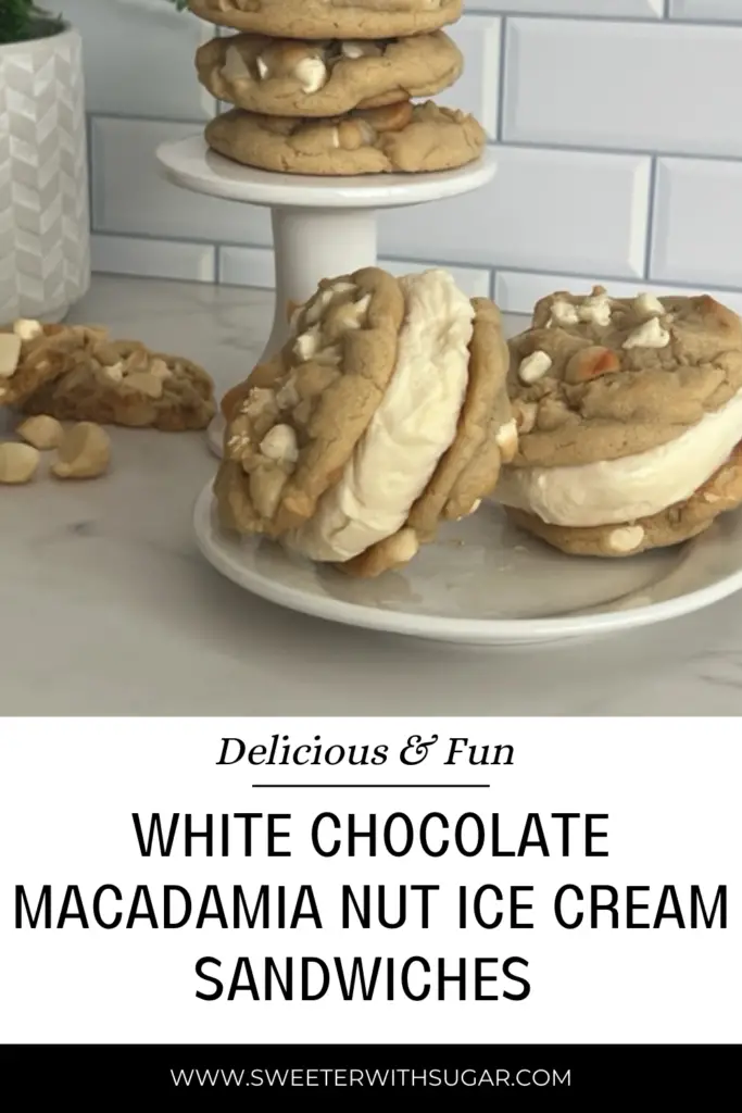 White Chocolate Macadamia Nut Ice Cream Sandwiches are the perfect summer treat. Dads will love them for Father's Day! #IceCreamSandwiches #WhiteChocolate #MacadamiaNut #CookieRecipes #IceCreamSandwichRecipes 