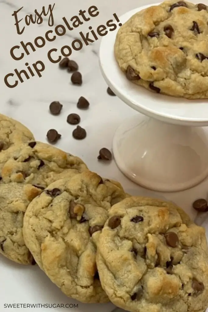 Chocolate Chip Cookies are a beloved classic. These delicious cookies have a golden-brown exterior, chewy center, and are filled with irresistible milk chocolate chips. #CookieRecipes #EasyCookies #ChocolateChipCookies #EasySnacks #ComfortFood #Cookies