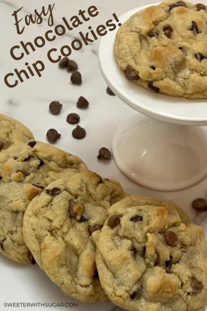 Chocolate Chip Cookies are a beloved classic. These delicious cookies have a golden-brown exterior, chewy center, and are filled with irresistible milk chocolate chips. #CookieRecipes #EasyCookies #ChocolateChipCookies #EasySnacks #ComfortFood #Cookies