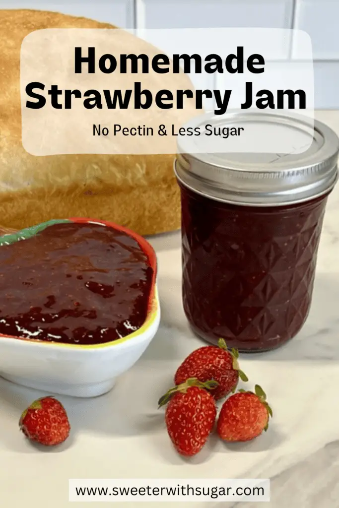 Homemade Strawberry Jam tastes like summer. This small batch jam recipe is made from fresh, plump, juicy strawberries. Strawberry jam is perfect on toast, pancakes, waffles, sandwiches or vanilla ice cream.
#NoPectinHomemadeJam #HomemadeStrawberryJam #SmallBatchJamRecipes #JamWithLessSugar #SummerRecipes #GardenRecipes #FruitPreserves