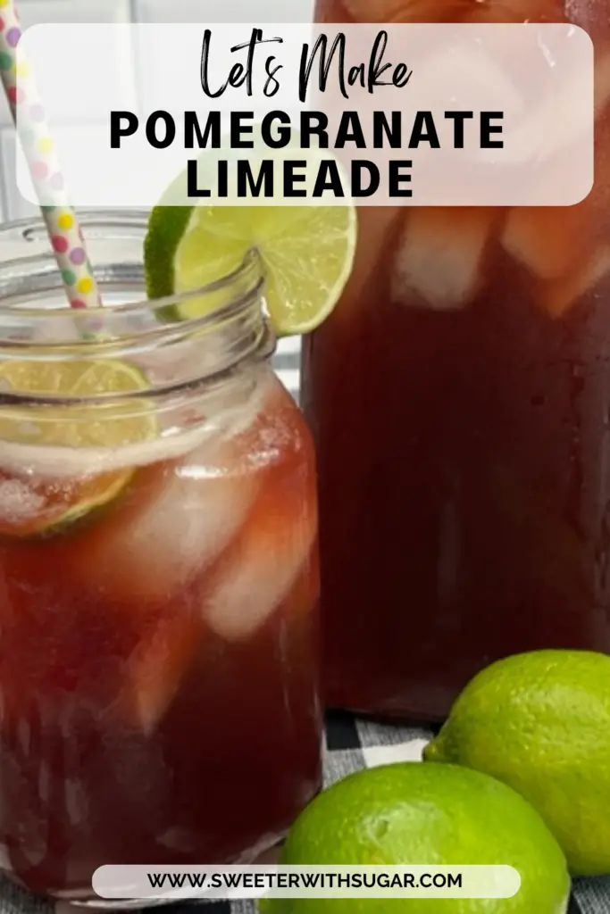 Pomegranate Limeade is a refreshing beverage that combines the bright and tart flavors of lime with the sweetness of pomegranate. This beverage recipe is perfect for hot summer days or any time you crave a delicious drink. #SummerDrinks #HolidayBeverages #PomegranateRecipes #LimeRecipes #EasyBeverageRecipes