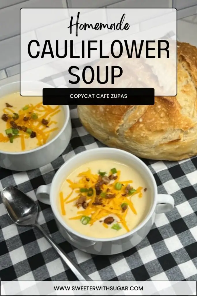 Wisconsin Cauliflower Soup is a creamy and delicious copycat recipe of Zupas delicious soup. It is a great comfort food recipe you will love. #Zupas #WisconsinCauliflowerSoup #Copycat #Soup #ComfortFood
