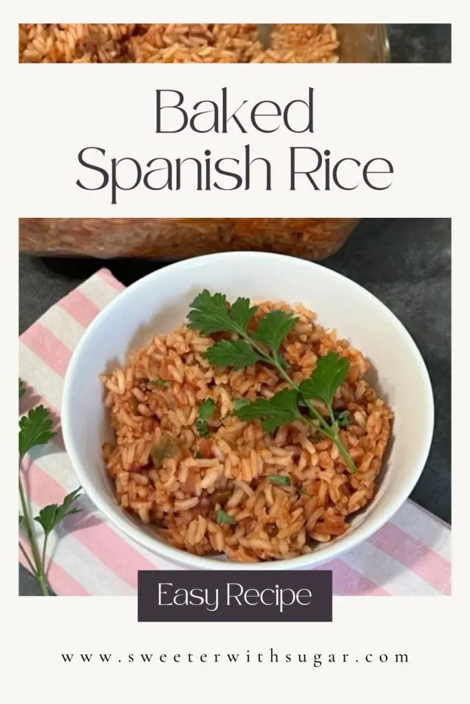 This Spanish Rice recipe has tender rice, flavorful tomatoes, and spices that make a delicious side dish for your Mexican main dishes. Spanish Rice is a beloved classic. #MexicanRecipes #SpanishRice #BakedSpanishRice #SideDishesForMexicanFood