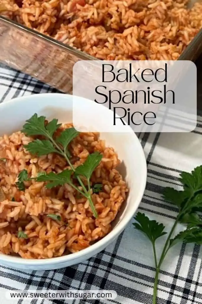 This Spanish Rice recipe has tender rice, flavorful tomatoes, and spices that make a delicious side dish for your Mexican main dishes. Spanish Rice is a beloved classic. #MexicanRecipes #SpanishRice #BakedSpanishRice #SideDishesForMexicanFood