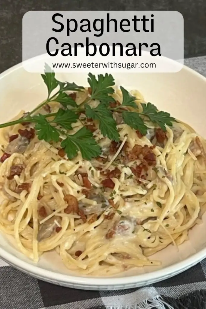 Spaghetti Carbonara is a classic Italian dish you will love. It is simple to make and tastes amazing. The creamy sauce with the added bacon will make this a recipe you will make again and again. #ItalianDinners #SpaghettiCarbonara #EasyPastaDIshes #ComfortFoodRecipes