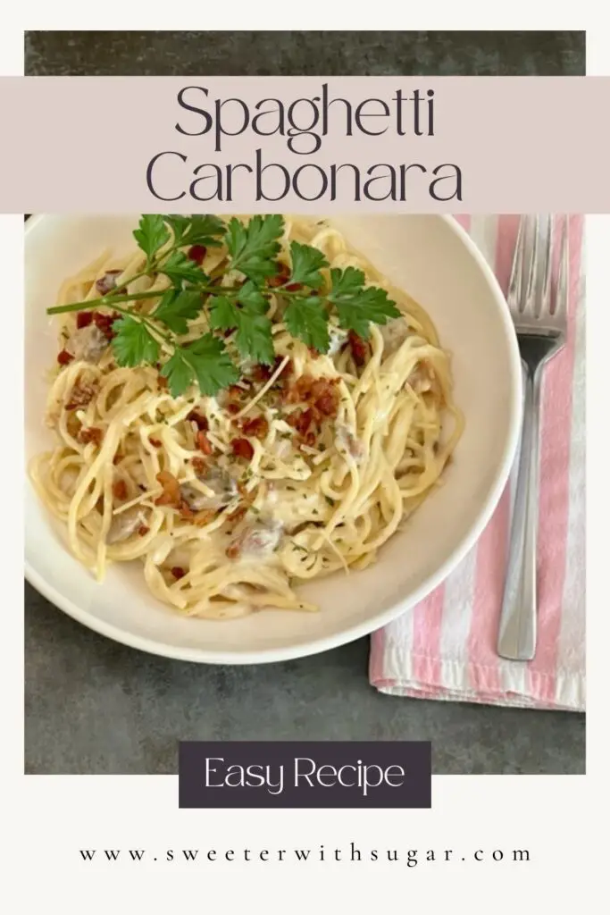 Spaghetti Carbonara is a classic Italian dish you will love. It is simple to make and tastes amazing. The creamy sauce with the added bacon will make this a recipe you will make again and again. #ItalianDinners #SpaghettiCarbonara #EasyPastaDIshes #ComfortFoodRecipes