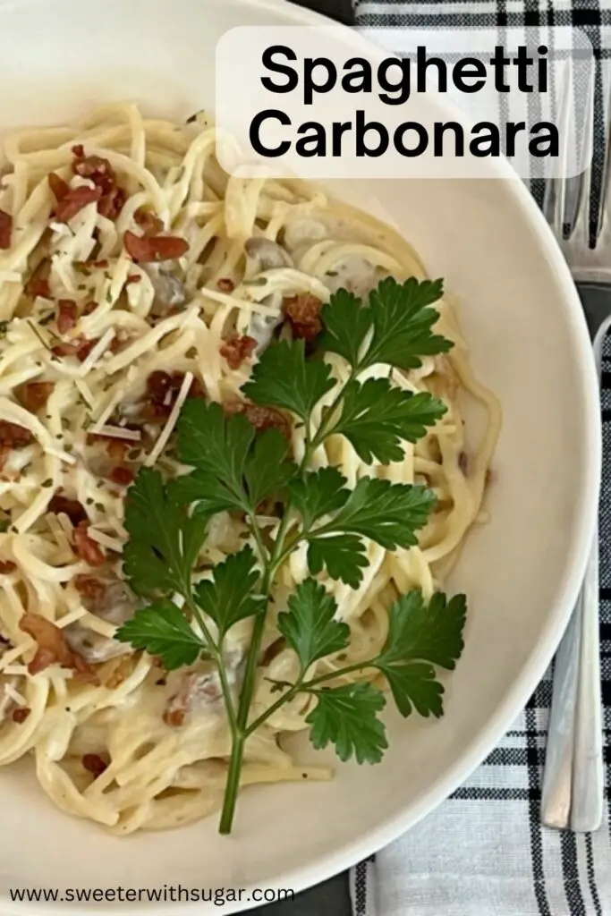 Spaghetti Carbonara is a classic Italian dish you will love. It is simple to make and tastes amazing. The creamy sauce with the added bacon will make this a recipe you will make again and again. #ItalianDinners #SpaghettiCarbonara #EasyPastaDIshes #ComfortFoodRecipes