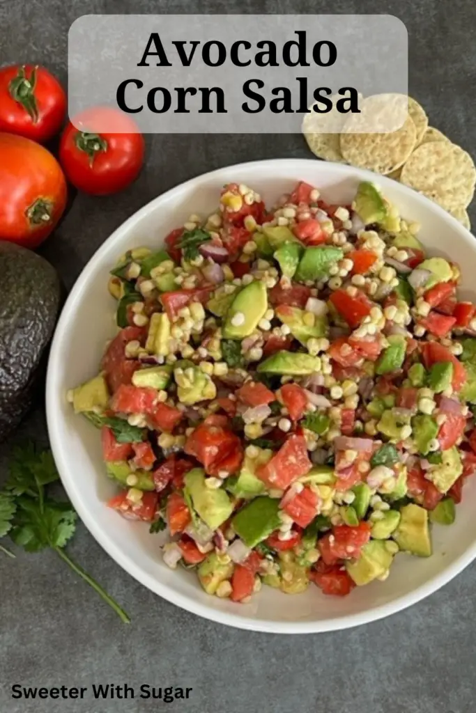 Avocado Corn Salsa is an easy to make dip recipe. This salsa is full of delicious ingredients and perfect for and party, barbecue or any time. #Salsa #Avocado #DipRecipes #EasyAppetizers #HealthyDipRecipes
