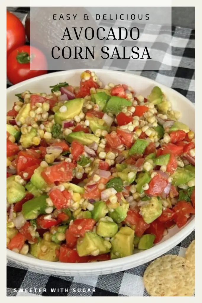 Avocado Corn Salsa is an easy to make dip recipe. This salsa is full of delicious ingredients and perfect for and party, barbecue or any time. #Salsa #Avocado #DipRecipes #EasyAppetizers #HealthyDipRecipes