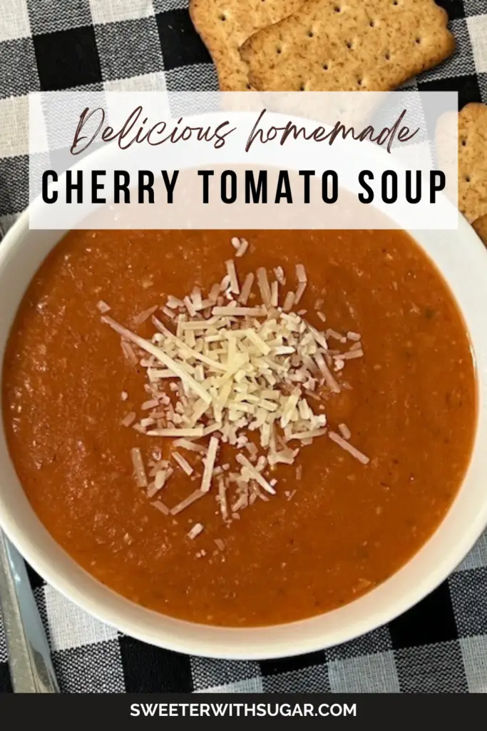 This Garden Tomato Soup recipe is full of ripe, juicy tomatoes, fresh basil and more. It is perfect for chilly evenings or as a side to your favorite grilled cheese sandwich. Homemade tomato basil soup is an all-time favorite comfort food. #GardenRecipes #SoupRecipes #TomatoBasilSoup #ComfortFoodRecipes #TomatoSoup #HowToUseGardenTomatoes