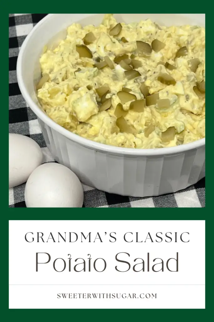 Grandma's Potato Salad is a classic potato salad made with tender potatoes, hard boiled eggs, onion, celery and dill pickles. #PotatoSalad #SideSalads #ClassicSaladRecipes #SidesForBarbecues