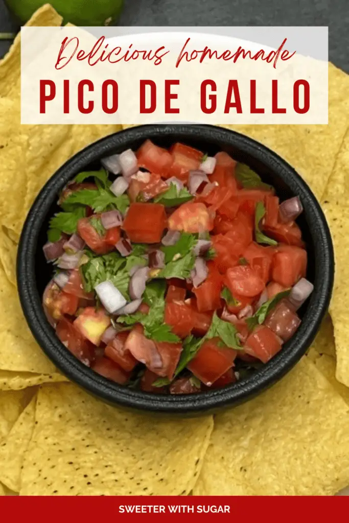 This Pico de Gallo is fresh, healthy and easy to make. It makes a delicious dip or side for many Mexican dishes. You only need seven simple ingredients and a small amount of prep time. #MexicanFoodRecipes #Pico #EasyPicoDeGallo #SimpleSalsa