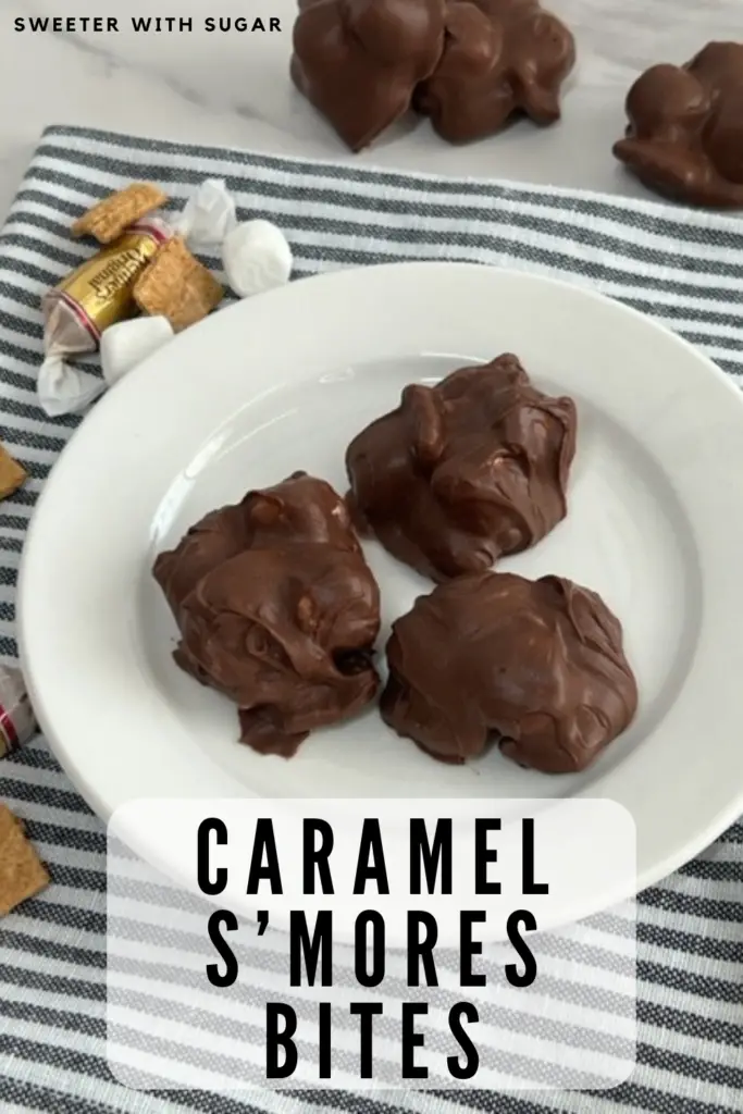 S'mores Bites are so good! They have all the flavors of S'mores without waiting around for your chocolate to melt from your roasted marshmallow. Plus they have a little bit of caramel! These are a must try! #Smores #EasyTreats #Chocolate #WorthersOriginalSoftCaramels #CopycatRecipes #GoldenGrahamsCereal #EasyDessertRecipes
