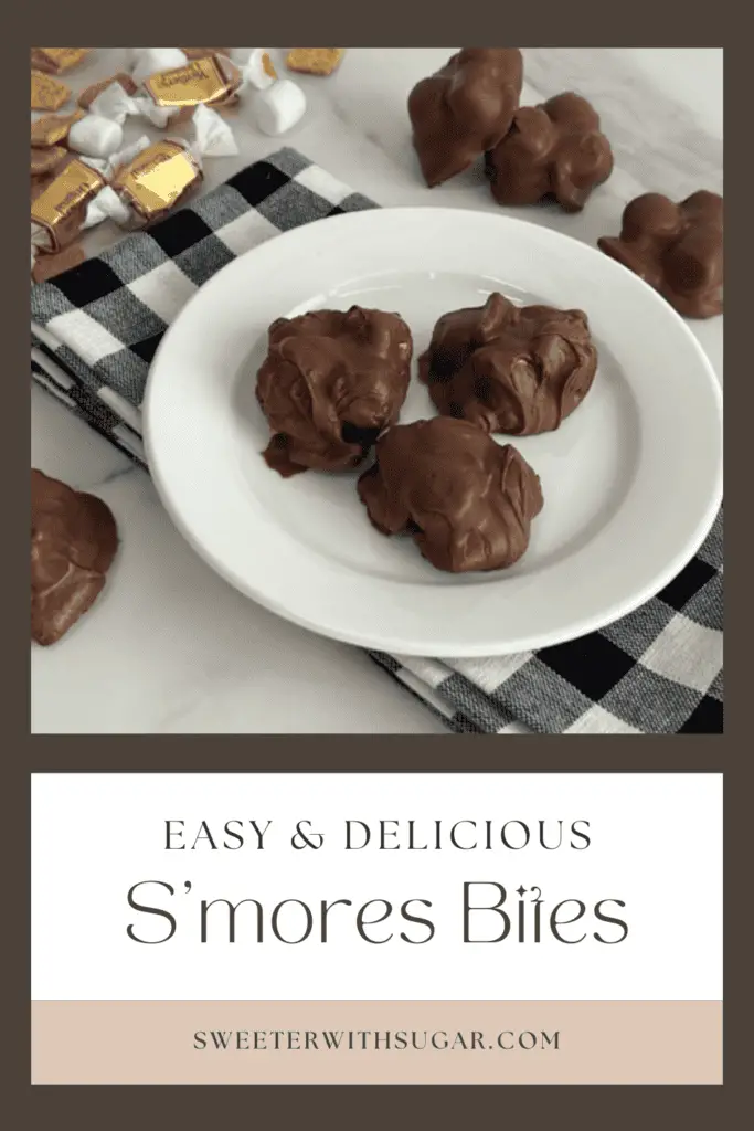 S'mores Bites are so good! They have all the flavors of S'mores without waiting around for your chocolate to melt from your roasted marshmallow. Plus they have a little bit of caramel! These are a must try! #Smores #EasyTreats #Chocolate #WorthersOriginalSoftCaramels #CopycatRecipes #GoldenGrahamsCereal #EasyDessertRecipes