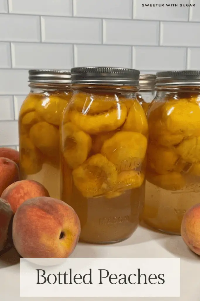 Bottled Peaches are sweet and juicy. These peaches are carefully bottled in a light syrup, capturing their fresh flavor for year-round enjoyment. Perfect for enjoying on their own, in desserts, or over breakfast, these homemade preserved peaches are a pantry staple you'll love to have on hand. #BottledPeaches #PreservedPeaches #CanningRecipes #SummerPreserves #HomemadePreserves #PeachRecipes #DIYCanning