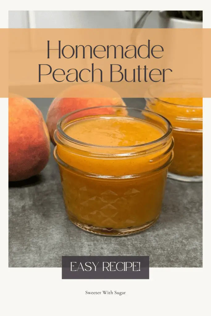 Peach Butter is made with fresh, ripe peaches. This homemade spread is perfect for slathering on toast, biscuits, or adding to yogurt and desserts. Sweet, spiced, and easy to make, this peach butter is a delicious way to preserve summer year-round. #PeachButter #HomemadePreserves #PeachRecipes #EasySpreads #SummerPreserves #FruitButter #DIYRecipes