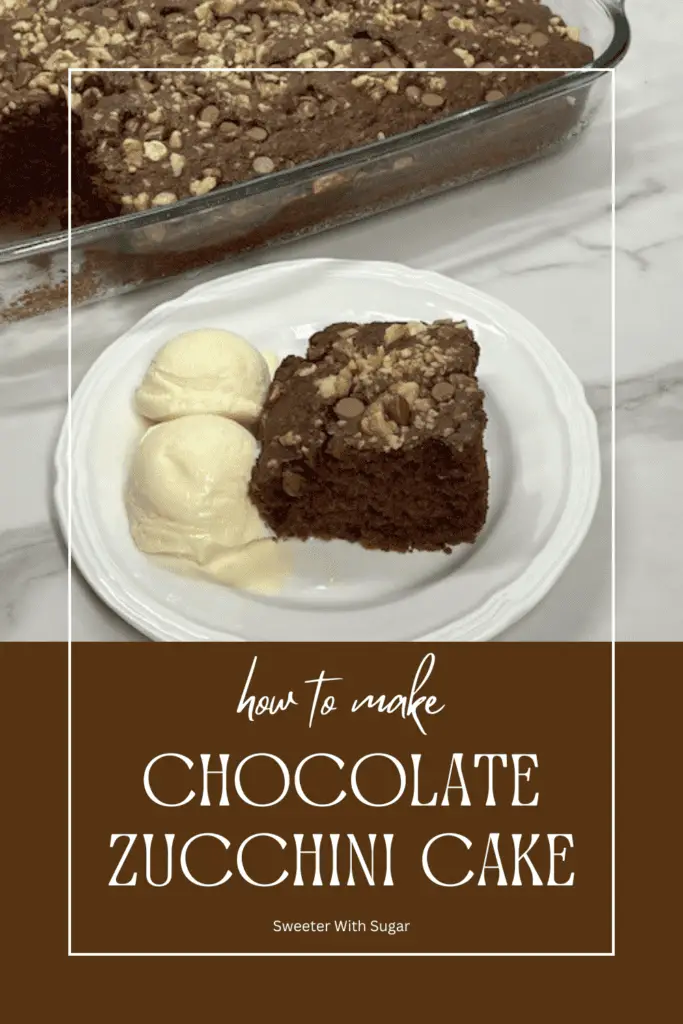 Chocolate Zucchini Cake served with vanilla ice cream.