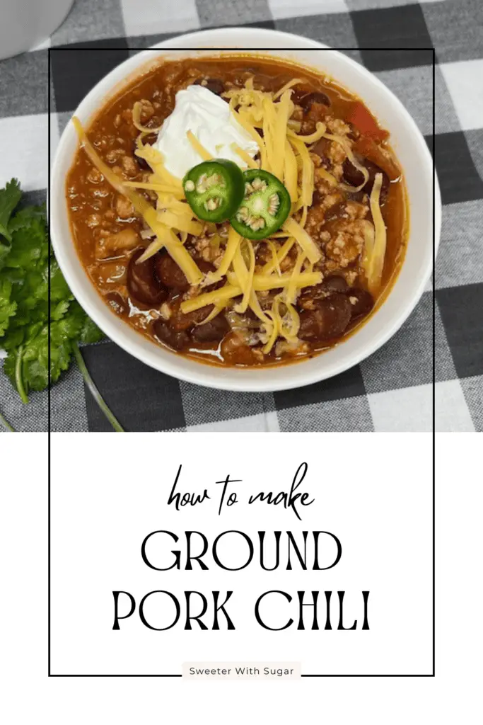Warm up with this hearty and flavorful Ground Pork Chili recipe! Packed with savory ground pork, beans, tomatoes, and a blend of spices, this easy chili is perfect for a cozy family dinner, game day, or meal prep. Quick to make and endlessly customizable, it’s a satisfying dish that will have everyone asking for seconds. #GroundPorkChili #HeartyRecipes #ComfortFood #EasyDinnerIdeas #ChiliLovers #SavoryMeals #QuickAndDelicious