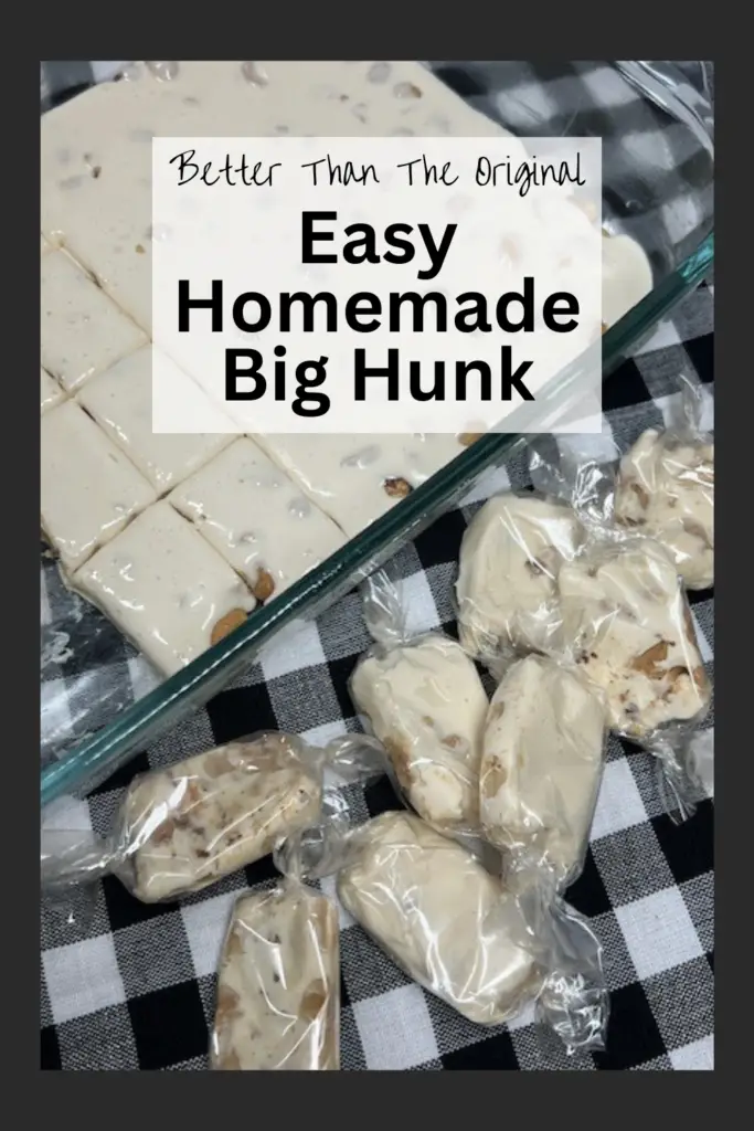 Easy homemade Big Hunk candy recipe with peanut nougat and roasted peanuts.