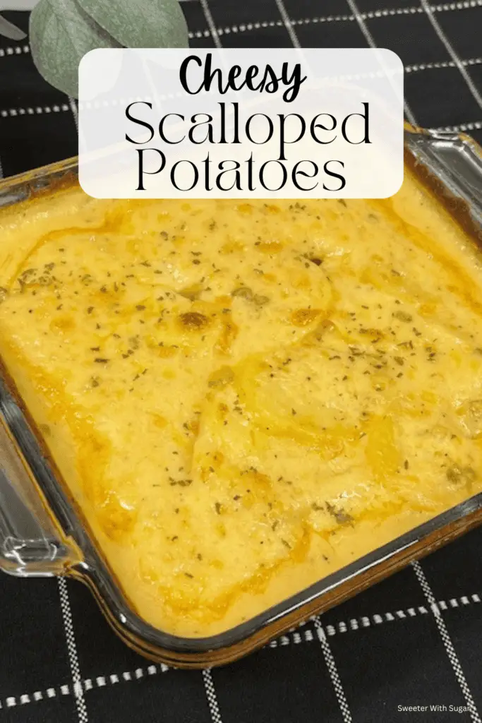 These Cheesy Scalloped Potatoes are the ultimate creamy, cheesy, comforting side dish! Made with thinly sliced potatoes baked in a rich, cheese sauce, this easy scalloped potatoes recipe is perfect for holidays, family dinners, or a side dish for dinner. Every bite is irresistibly creamy and flavorful. Top with bacon crumbles for extra deliciousness. Whether you're serving it for Thanksgiving, Christmas, or a weeknight dinner, these homemade scalloped potatoes with cheese are always a hit! 
#CheesyScallopedPotatoes #EasySideDish #ComfortFood #PotatoRecipes #ScallopedPotatoes #HolidayRecipes #CheeseLover
