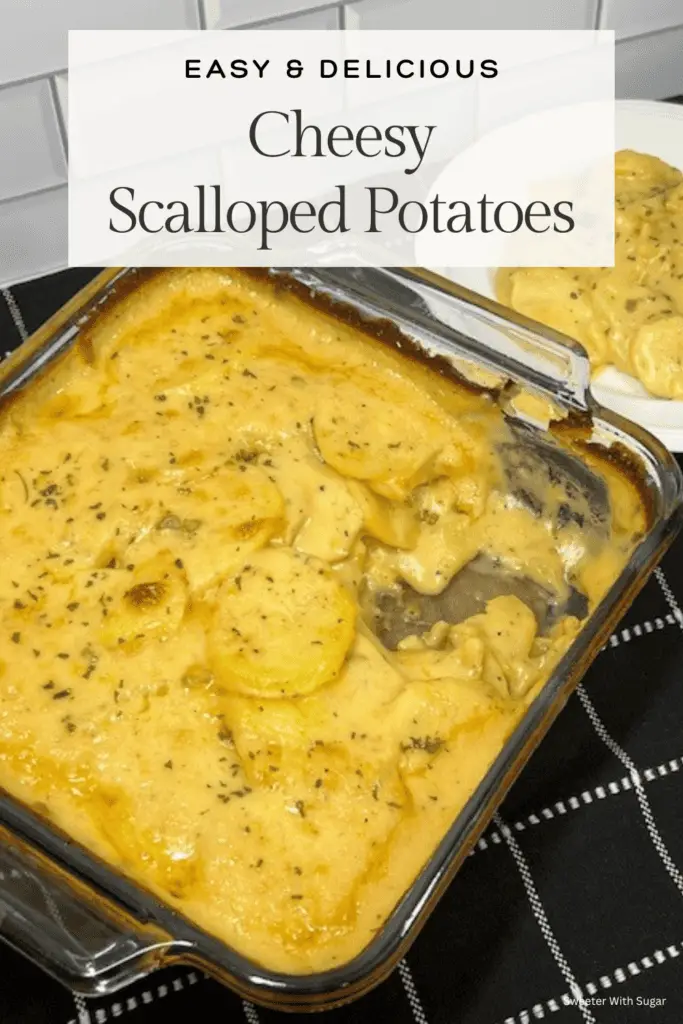 These Cheesy Scalloped Potatoes are the ultimate creamy, cheesy, comforting side dish! Made with thinly sliced potatoes baked in a rich, cheese sauce, this easy scalloped potatoes recipe is perfect for holidays, family dinners, or a side dish for dinner. Every bite is irresistibly creamy and flavorful. Top with bacon crumbles for extra deliciousness. Whether you're serving it for Thanksgiving, Christmas, or a weeknight dinner, these homemade scalloped potatoes with cheese are always a hit! 
#CheesyScallopedPotatoes #EasySideDish #ComfortFood #PotatoRecipes #ScallopedPotatoes #HolidayRecipes #CheeseLover