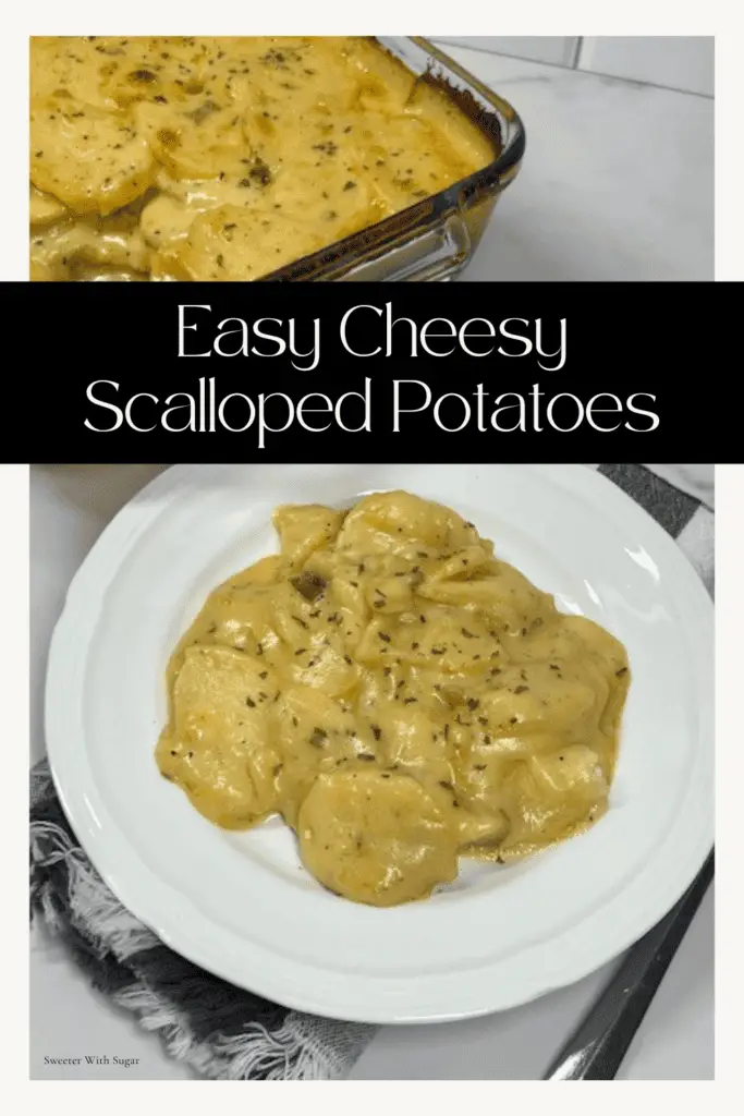 These Cheesy Scalloped Potatoes are the ultimate creamy, cheesy, comforting side dish! Made with thinly sliced potatoes baked in a rich, cheese sauce, this easy scalloped potatoes recipe is perfect for holidays, family dinners, or a side dish for dinner. Every bite is irresistibly creamy and flavorful. Top with bacon crumbles for extra deliciousness. Whether you're serving it for Thanksgiving, Christmas, or a weeknight dinner, these homemade scalloped potatoes with cheese are always a hit! 
#CheesyScallopedPotatoes #EasySideDish #ComfortFood #PotatoRecipes #ScallopedPotatoes #HolidayRecipes #CheeseLover