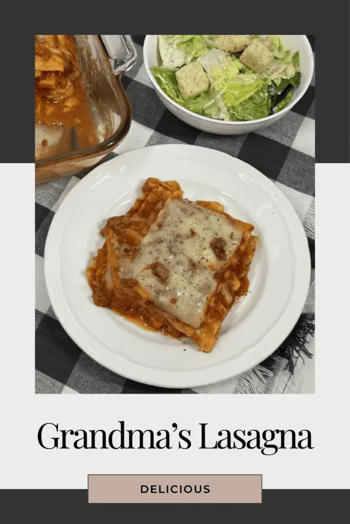 A slice of homemade Grandma's Lasagna with layers of melted cheese, meat sauce, and pasta, served on a white plate with fresh basil garnish.
#HomemadeLasagna #ClassicLasagna #CheesyLasagna #ItalianComfortFood #BakedPasta #FamilyDinner #LasagnaLovers #EasyLasagnaRecipe