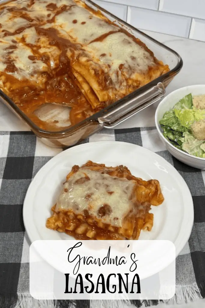A slice of homemade Grandma's Lasagna with layers of melted cheese, meat sauce, and pasta, served on a white plate with fresh basil garnish.
#HomemadeLasagna #ClassicLasagna #CheesyLasagna #ItalianComfortFood #BakedPasta #FamilyDinner #LasagnaLovers #EasyLasagnaRecipe