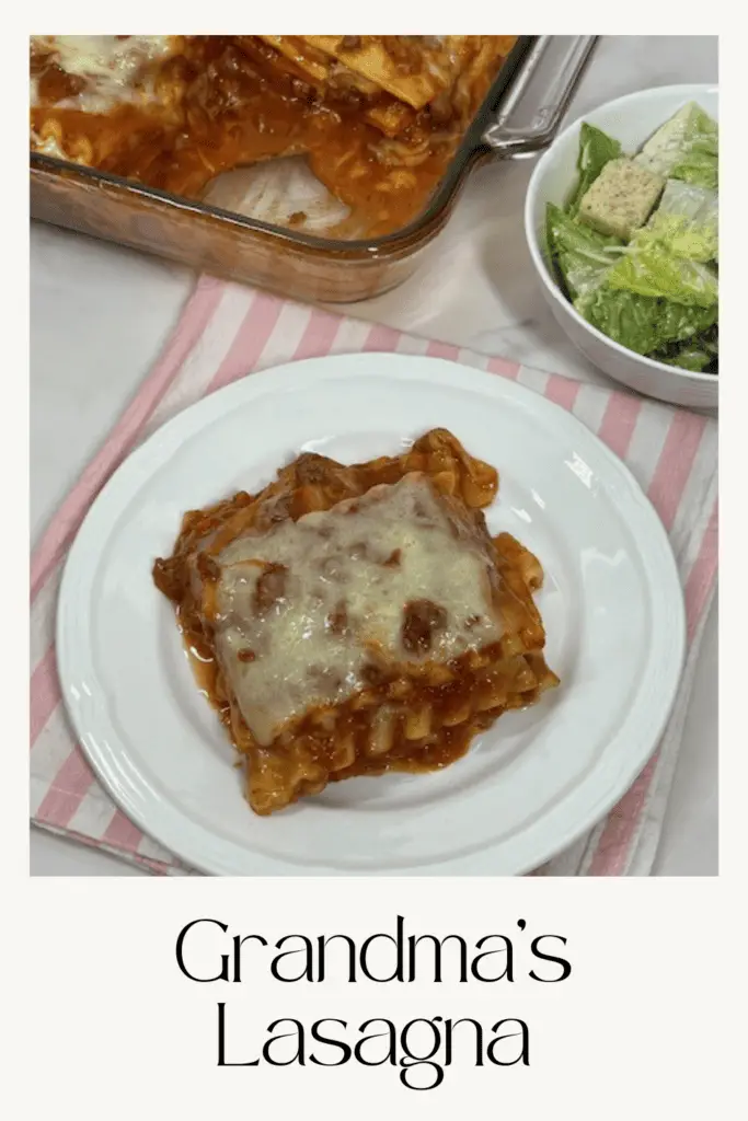 A slice of homemade Grandma's Lasagna with layers of melted cheese, meat sauce, and pasta, served on a white plate with fresh basil garnish.
#HomemadeLasagna #ClassicLasagna #CheesyLasagna #ItalianComfortFood #BakedPasta #FamilyDinner #LasagnaLovers #EasyLasagnaRecipe