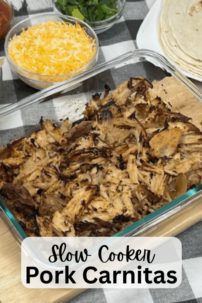 Slow Cooker Pork Carnitas are tender, juicy, and full of flavor with just the right amount of crispy edges! This easy crockpot carnitas recipe is perfect for busy weeknights or feeding a crowd. Made with pork shoulder, fresh citrus juice, garlic, and Mexican spices, this dish is slow-cooked to perfection, then crisped under the broiler for that authentic street taco texture. #MexicanRecipes #Carnitas #SlowCookerMeals #PorkCarnitas #PorkDinners EasyDinnerRecipes #CincoDeMayo