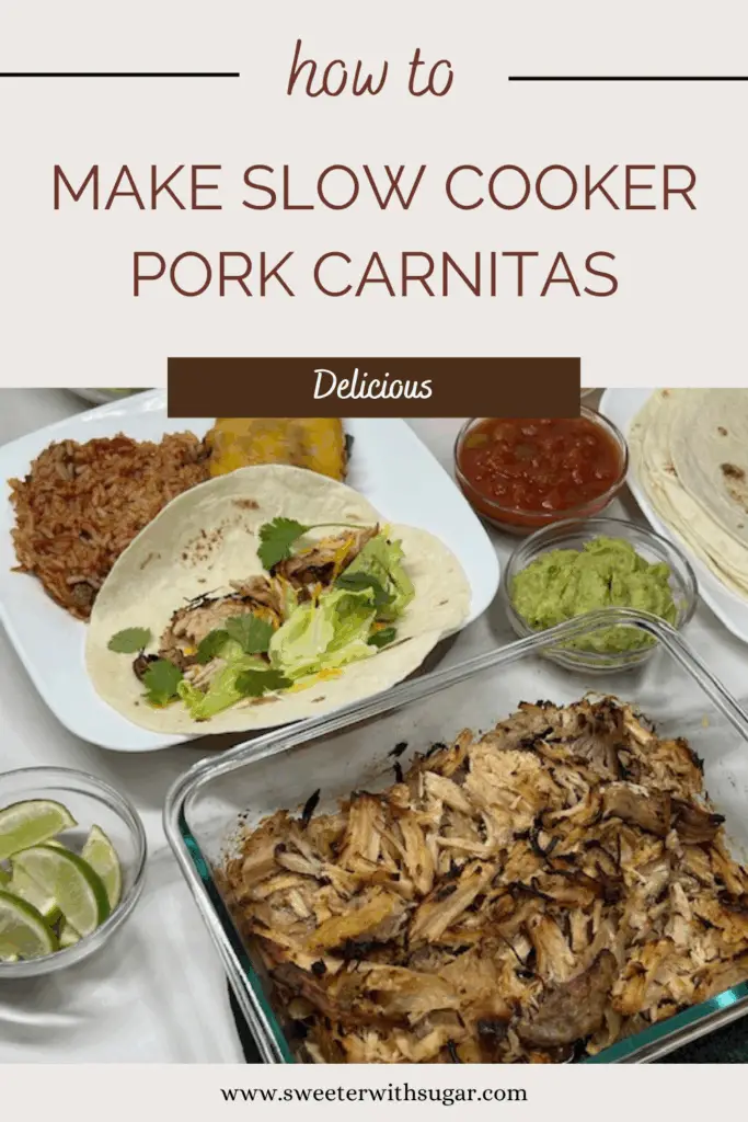 Slow Cooker Pork Carnitas are tender, juicy, and full of flavor with just the right amount of crispy edges! This easy crockpot carnitas recipe is perfect for busy weeknights or feeding a crowd. Made with pork shoulder, fresh citrus juice, garlic, and Mexican spices, this dish is slow-cooked to perfection, then crisped under the broiler for that authentic street taco texture. #MexicanRecipes #Carnitas #SlowCookerMeals #PorkCarnitas #PorkDinners EasyDinnerRecipes #CincoDeMayo