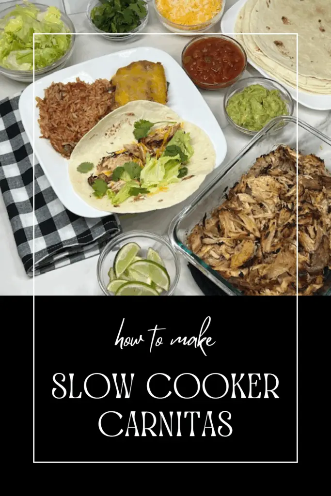 Slow Cooker Pork Carnitas are tender, juicy, and full of flavor with just the right amount of crispy edges! This easy crockpot carnitas recipe is perfect for busy weeknights or feeding a crowd. Made with pork shoulder, fresh citrus juice, garlic, and Mexican spices, this dish is slow-cooked to perfection, then crisped under the broiler for that authentic street taco texture. #MexicanRecipes #Carnitas #SlowCookerMeals #PorkCarnitas #PorkDinners EasyDinnerRecipes #CincoDeMayo