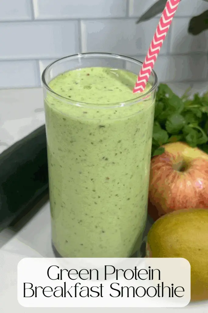 Green Breakfast Protein Smoothie is perfect for busy mornings, post-workout fuel, or healthy weight loss goals. It is loaded with spinach, cucumber, apple, kiwi, protein powder (and more) for a creamy, energizing breakfast that keeps you full. #GreenSmoothie #ProteinSmoothie #HealthyBreakfast #SmoothieRecipe #SpinachSmoothie #MealPrepSmoothie #WeightLossSmoothie #PostWorkoutSnack #EasyHealthyRecipes #HighProteinBreakfast